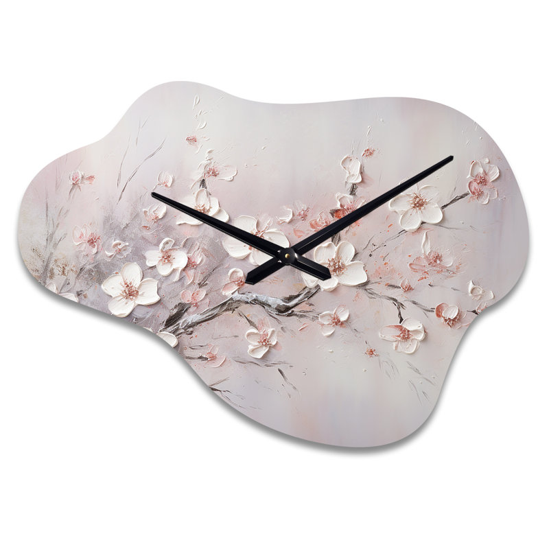 Horloge murale en métal rose et gris - fleurs asymétriques, Grand