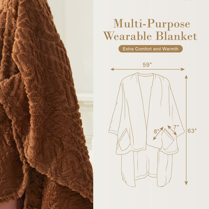 Jeté en sherpa avec poches Wearable, Brun
