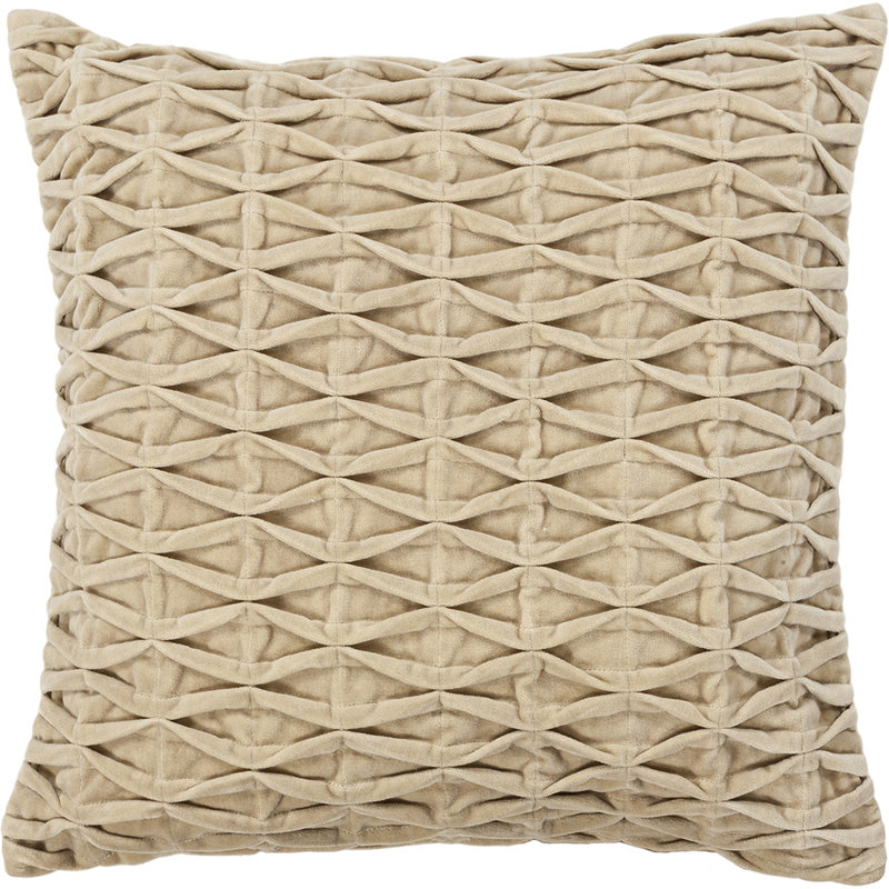 Velvet Removable Cover Pillow Throw Authentic Handmade Square Polyester Fill Beige Non-Reversible Geometric With Beige Cotton Backing