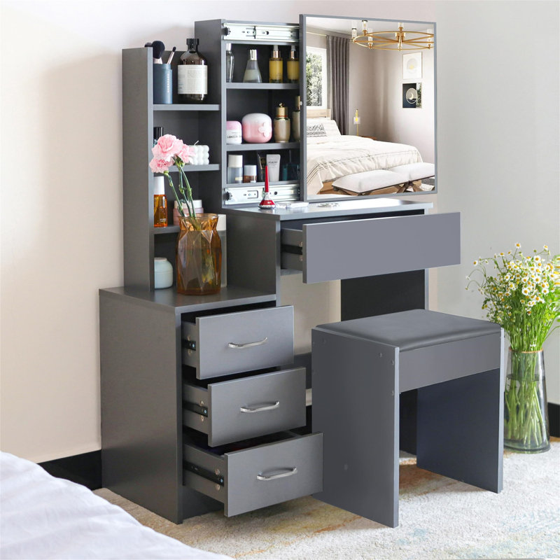 Biff Dressing Table with Mirror, Dark Grey
