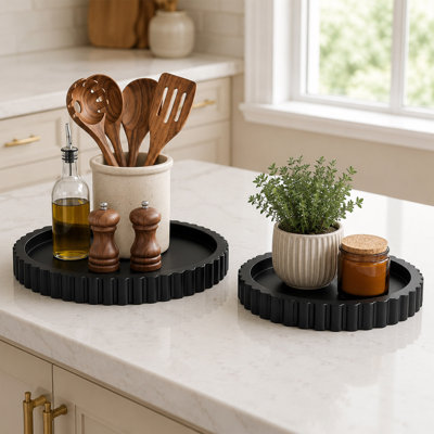 Ensemble de plateaux décoratifs ronds en bois, plateau de table basse cannelé moderne pour la décoration et l'organisation