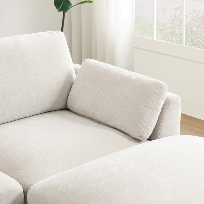 Canapé modulaire de 130 po en forme de L avec table pliante et port double, poches de rangement latérales, 2 coussins d'accoudoirs, repose-pieds à mouvement libre, mousse haute densité, chenille, 5 sièges