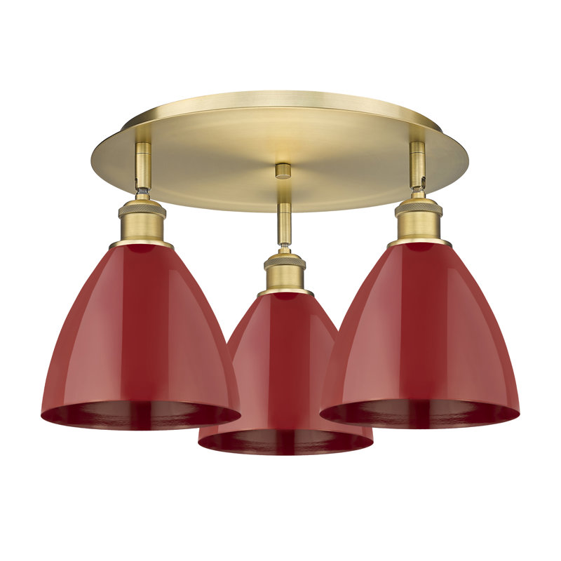 Plafonnier encastré 3 lumières 7,5 po Allare, Laiton brossé, Rouge