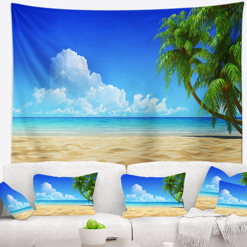 Palmiers de noix de coco en polyester courbés en tapisserie de plage avec accessoires suspendus inclus, H 68 po x l 80 po