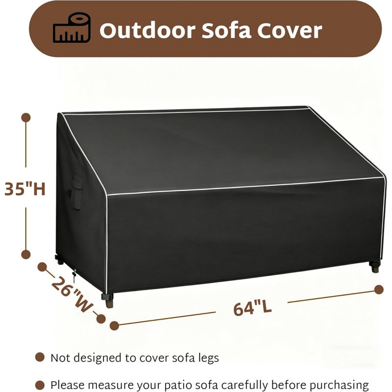 Patio Furniture Sofa Covers 64W x 26D x 35H inch 2-Seater Outdoor Waterproof Couch Loveseat Bench Cover, Black
