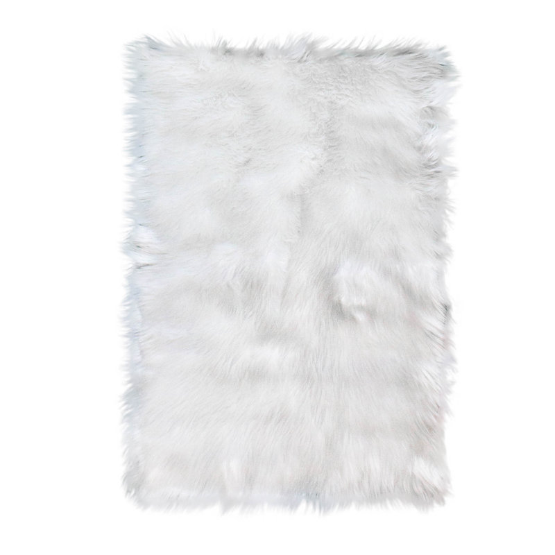 Diller White Faux Sheepskin Fur Machine Washable Shag Fluffy Area Rug, Rectangle 2' x 3'