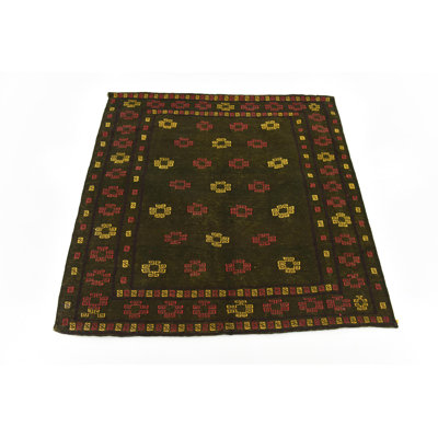 Tapis de zone en laine vert/rouge 4 pi 3 po x 4 pi 5 po one-of-kind-noué la main Earley