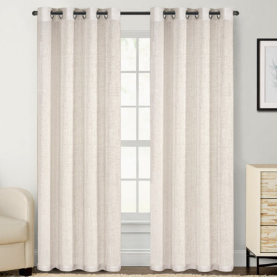 Lyla Linen Solid Color Bedroom Privacy Window Drapes Energy Saving Light Filtering Sheer Woven Linen Elegant Grommet 2 Curtain Panels , Natural