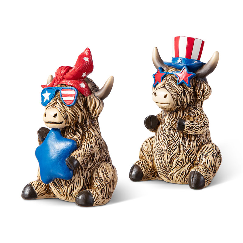 Set Of 2 Patriotic/ Americana Highland Cow Table Decor