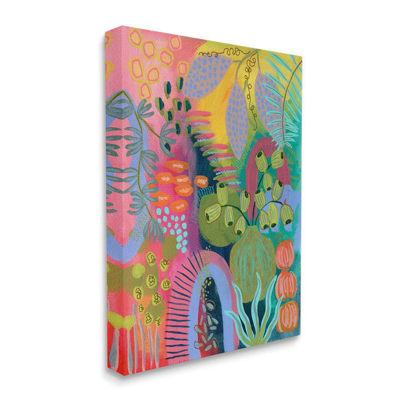 «Au-791», toile abstraite aux couleurs vives sur toile par Suzanne Allard, peinture, H 20 po x l 16 po x P 1,5 po