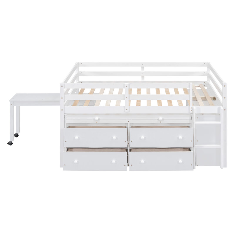 Higinia Kids Loft Bed with Drawers, White, Full