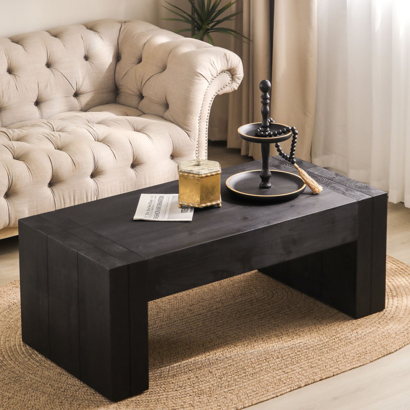 Table basse moderne et moderne - Bois d'ingénierie noir massif avec style campagne et contemporain