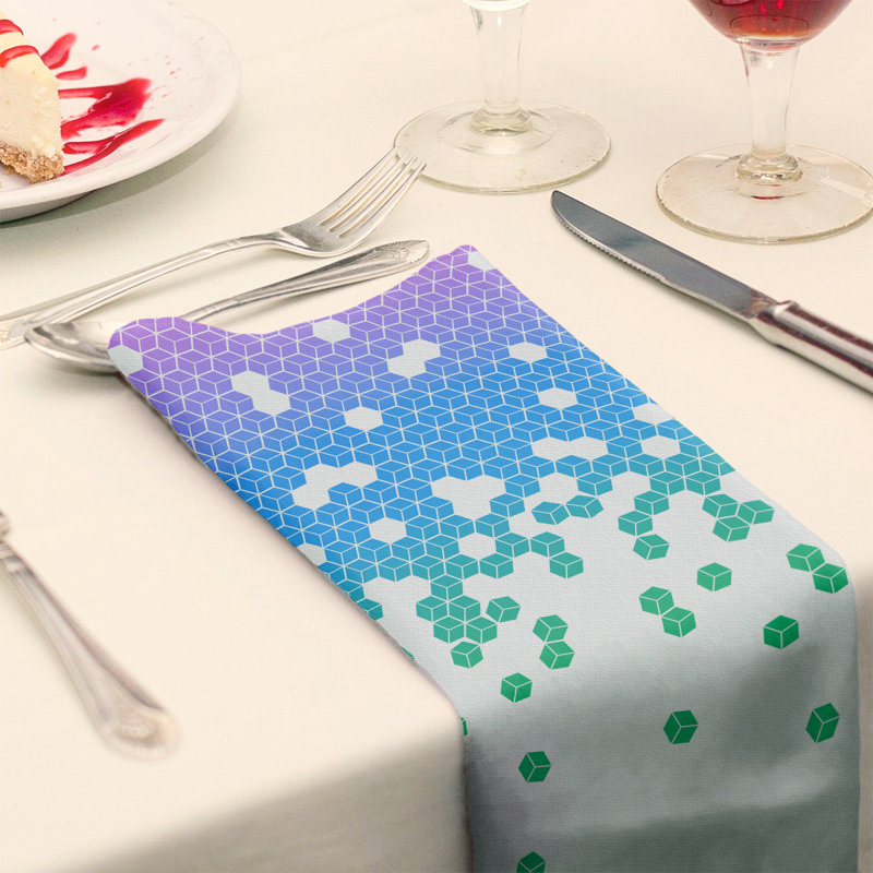 Serviette en coton à motif cube culbuté, Dégradé paon, H 0,1 po x l 22 po x P 22 po, Sergé de polyester