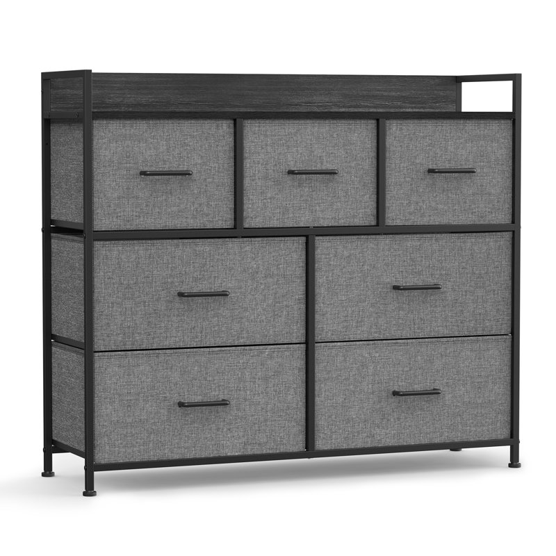 Aeronwy 98cm W 7 - Drawer Chest of Drawers, Slate Grey/Black