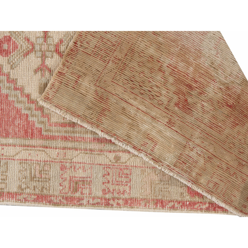 Tapis rouge / brun clair en laine noué à la main de conception unique 2 pi 7 po x 5 pi