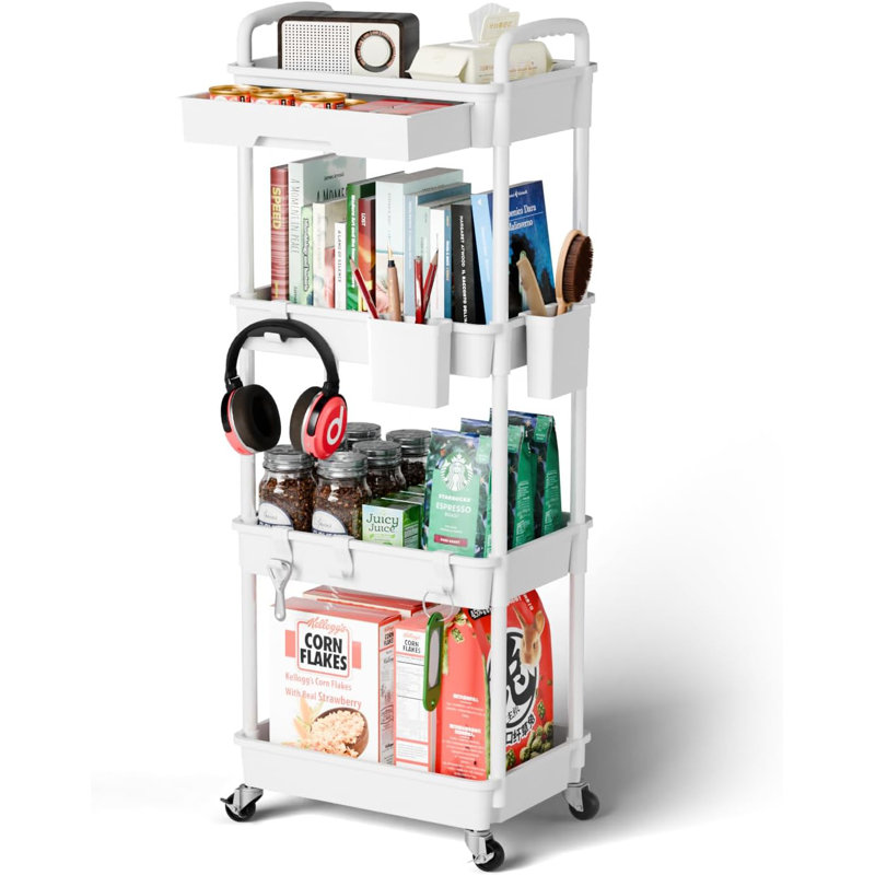Organisateur de chariot roulant à 4 niveaux avec roulettes, chariot polyvalent pour la cuisine, la salle de bain, le bureau, la salle de bricolage et le rangement de la salle de lavage