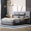 Grand lit de taille grand avec prises intégrées et velours gris