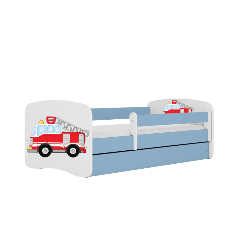 Cicero Drawer Convertible Bed and Mattress, Blue/​White, European Toddler (80 x 160 cm)