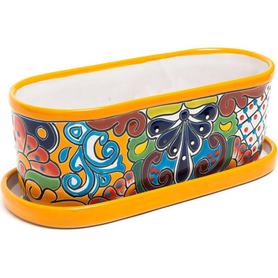 Noeliz fait à la main pot de fleurs colorées Talavera pot à fleurs et soucoupe jaune souci