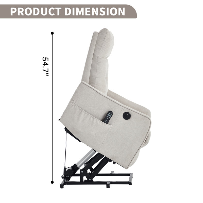 Chenille Single Motor Power Lift Recliner Chair with Massage and Heat for Elderly, Heavy Duty Motion Mechanism and One USB for Charging, Max Reclining Angle 155°