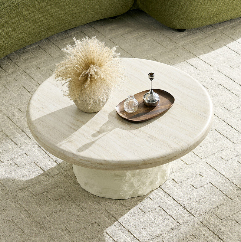Table basse centrale en fibre de verre 35,04 po pour le salon, devant en imitation pierre du canapé, table basse au design moderne pour bureau, appartement, sans assemblage