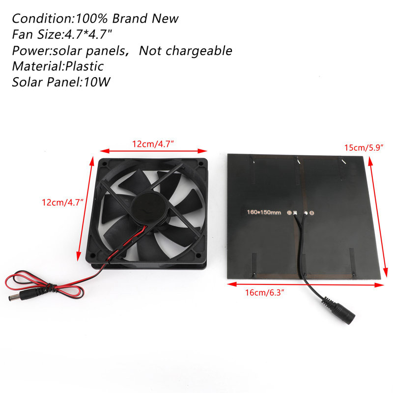 Ventilateur solaire pour serre, H 4,7 po x l 4,7 po x P 1,2 po