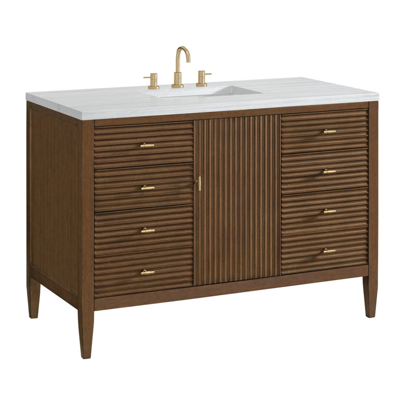 Myrrin 48'' W Single Vanity, White Zeus, Mid-Century Walnut, 8" Widespread
