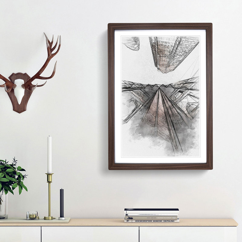 Sketching the Architecture Vol.51 - Picture Frame Drawing Print, 65cm H x 48cm W x 2cm D, Walnut Framed