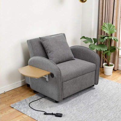 Gray Convertible 3-in-1 Sofa Bed Chair with Pull-Out Desk, USB Ports, and Adjustable Backrest – Space-Saving Multi-Functional Design by Latitude Run