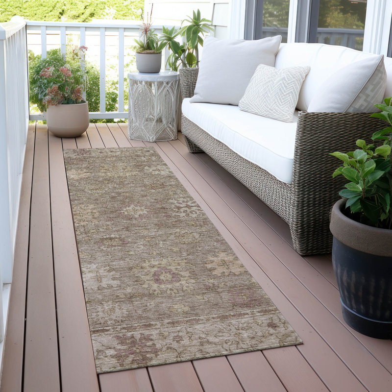 Machine Washable Indoor/Outdoor Xhevrie Khaki Rug, Runner 2'3" x 7'6"