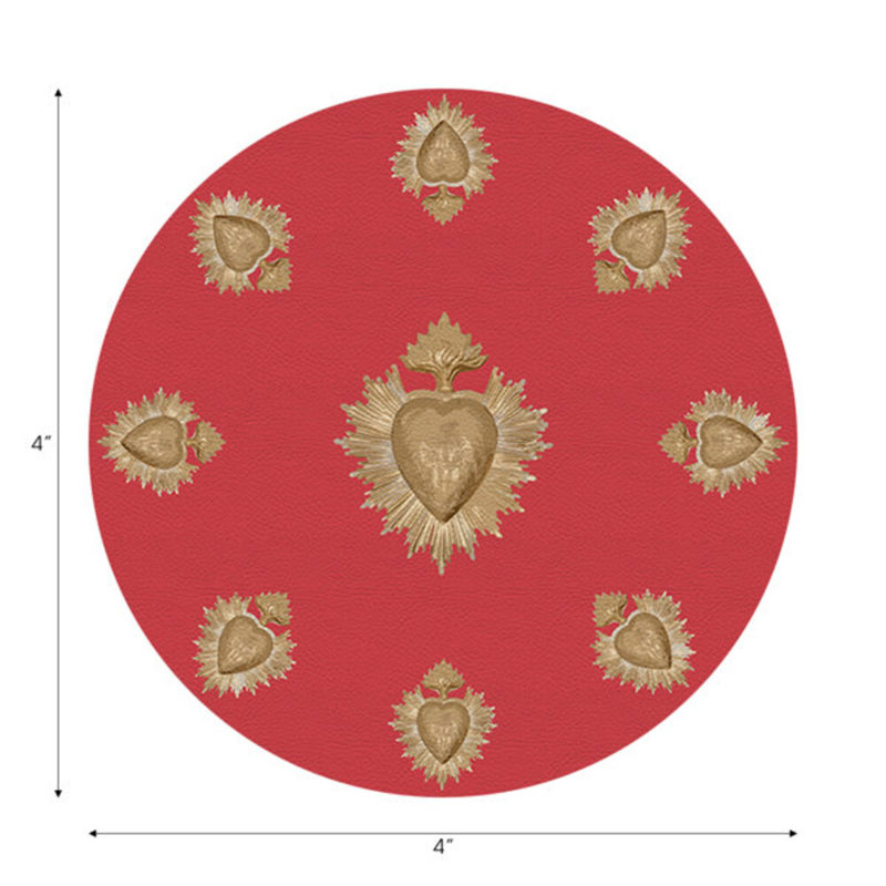 Sous-verres ronds ex-cuir cramoisi en cuir végétalien, Cramoisi