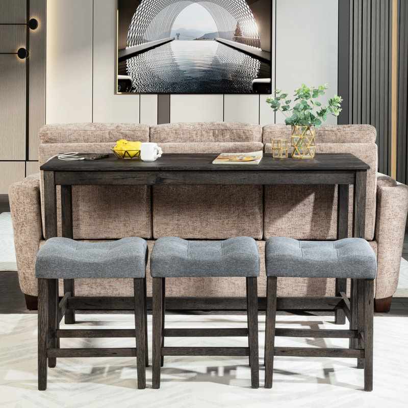 Table de bar avec chaises et prise de courant en gris foncé. Housses de tabouret en lin respirantes, fabrication et bois de plis de type 4 pièces, tabourets confortables, porto