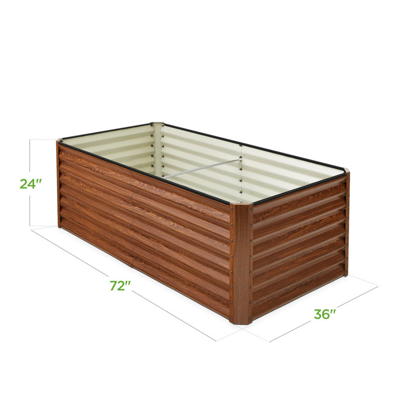Rosonda Outdoor Metal Raised Planter Box, Brown, 24" H x 72" W x 36" D