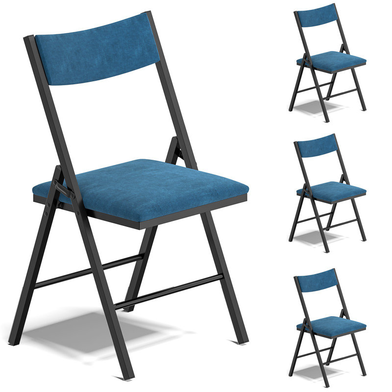 Ensemble de 5 chaises pliantes rembourrées, siège et dossier rembourrés avec structure en acier robuste, noir ou bleu, Bleu