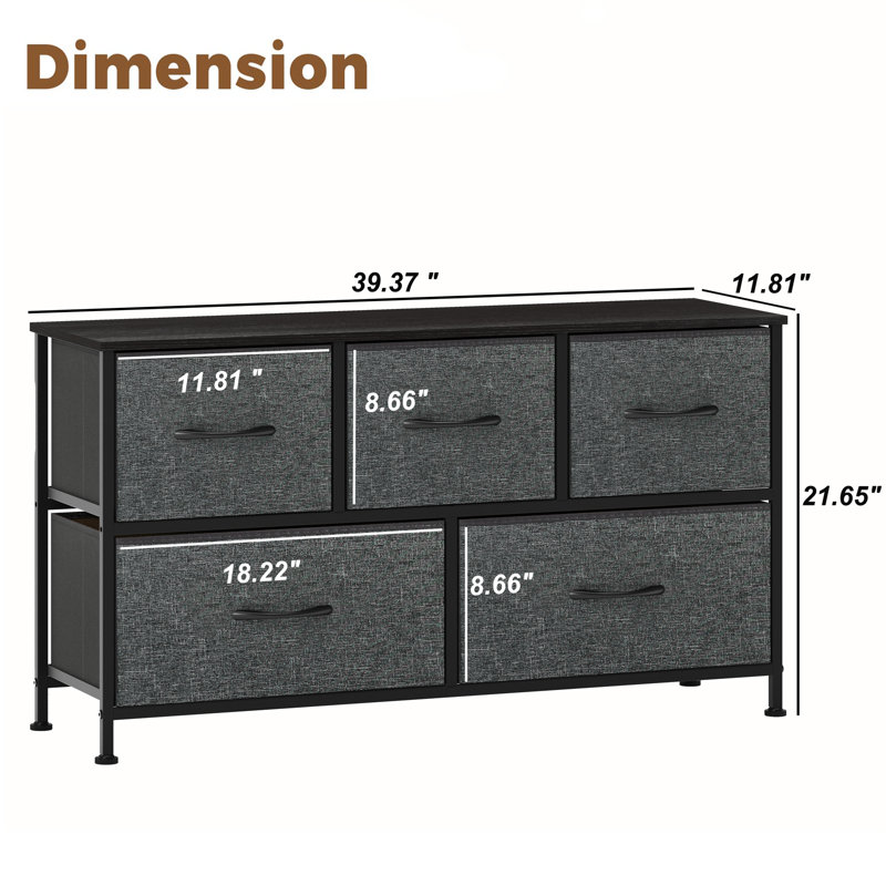 Riebling 5 Drawer Storage Drawer, Gray