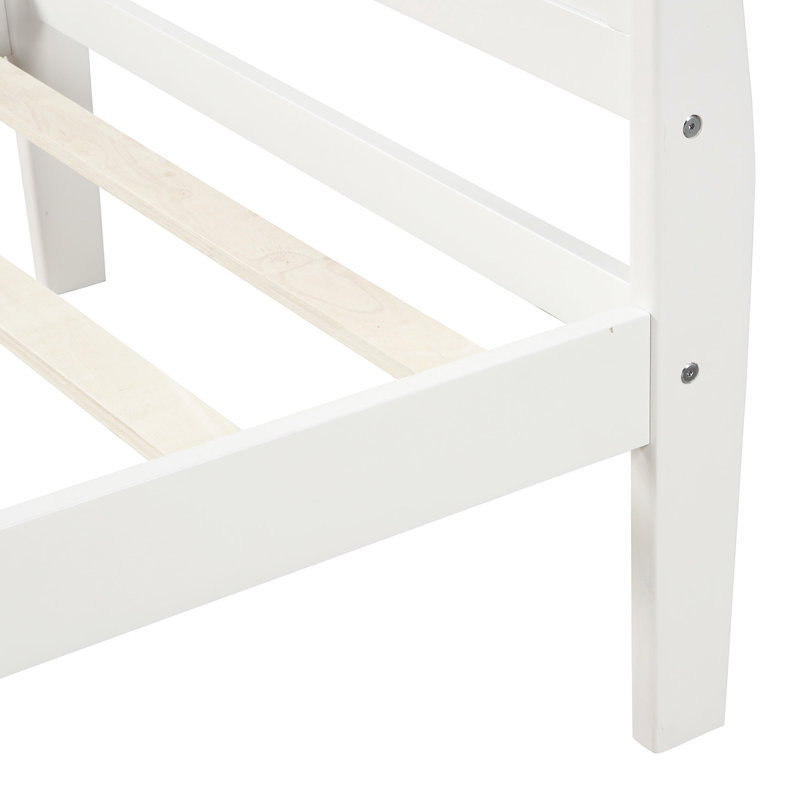 Solid Wood Twin Bed Frame - White With Head/ Support Size Platform Headboard/