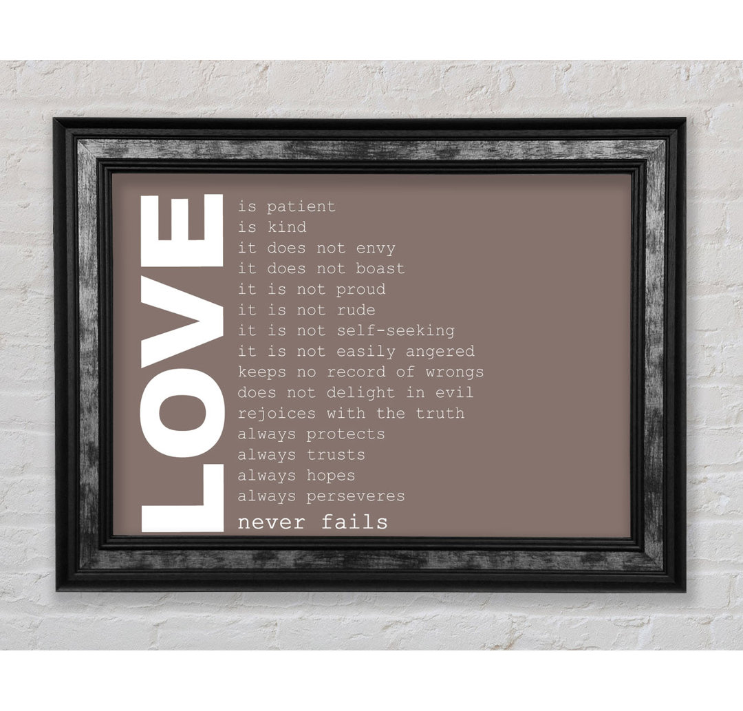 Loyalton Love Quote Love Never Fails Lime Green Gerahmter Druck Wandkunst