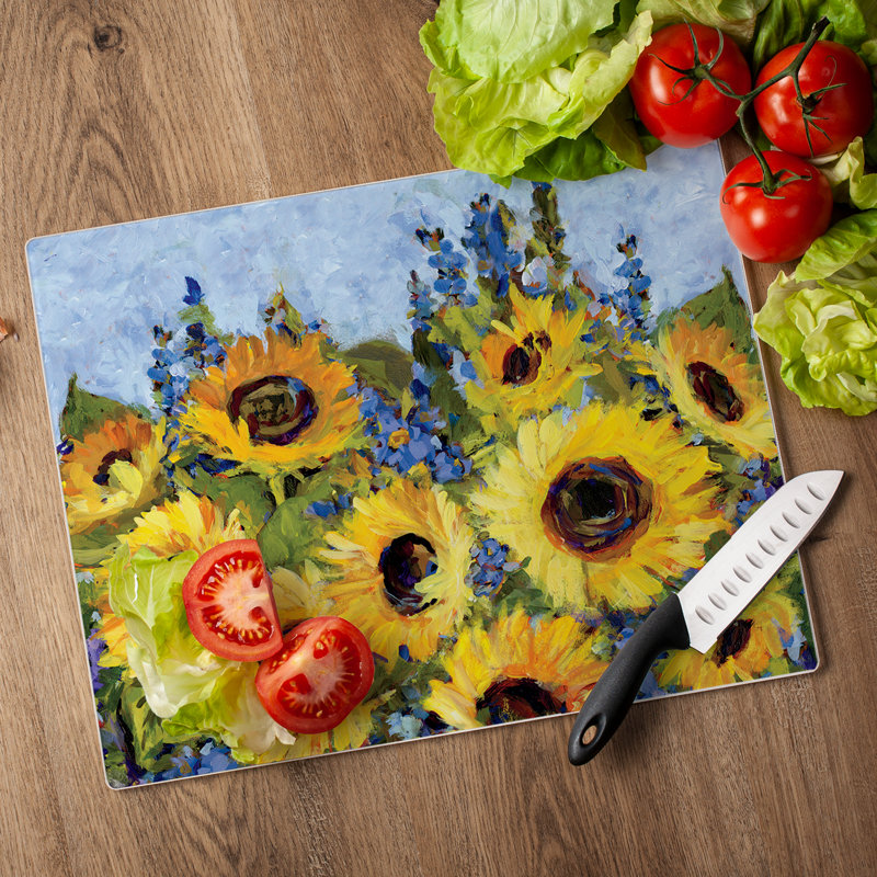 Sunflower Art Tempered Glass Rectangular Cutting Board
