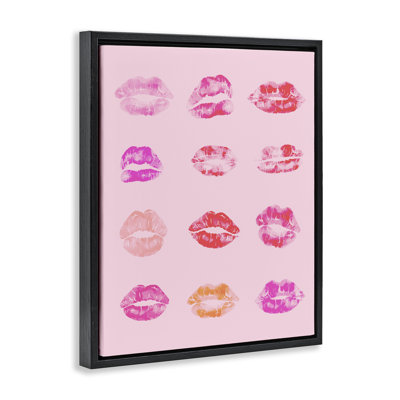 Lipstick Kiss Pattern Framed Floater Canvas Wall Art by Daphne Polselli