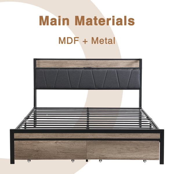 17 Stories Bed Frame With 2 Underbed Drawers And Charging Station ...