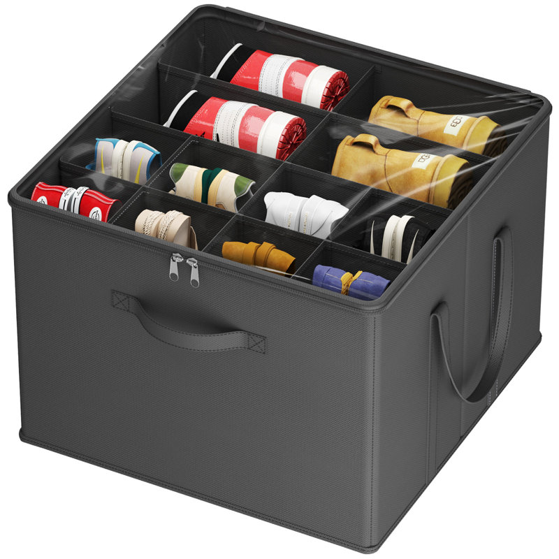 Shoe Storage Organizer For Closet Fits 12-16 Pairs, Fabric Large Shoe Box Storage Container With Clear Cover, Foldable Bins Fit For Boots Heels Sneakers 17"(l) X 17"(w) X 12.5"(h) 1 Pack Black