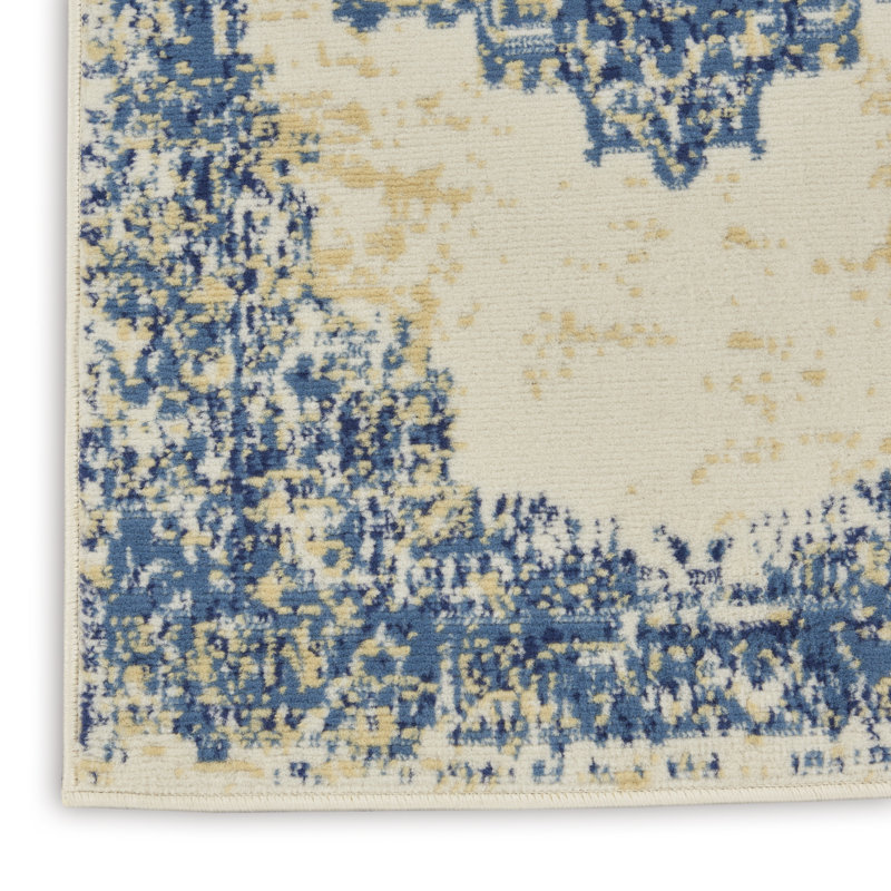 Burnie Oriental Blue/Ivory Area Rug, Runner 2' x 6'