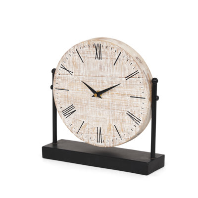 Modern & Contemporary Roman Numeral Quartz Movement / Crystal Tabletop Clock Natural Wood