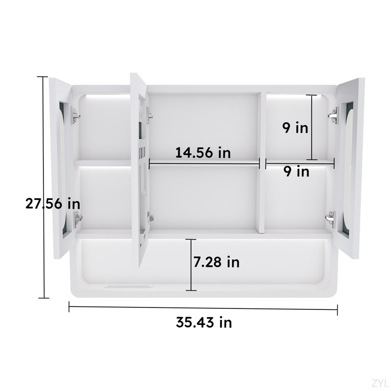 Armoire de salle de bain murale à miroir avec lumières DEL, anti-buée et anti-déflagrant, armoire à pharmacie tactile, éclairage 3 couleurs, désembueur, rangement avec verre transparent