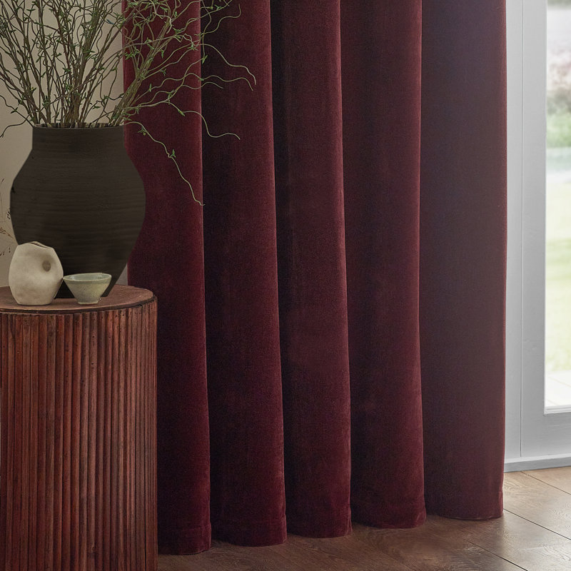 Heavy Chenille Room Darkening Curtain Panel Pair, Beetroot, 168cm Width x 229cm Drop