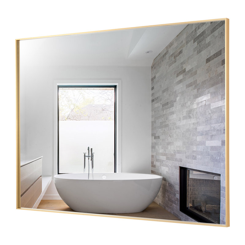 Modern & Contemporary Rectangle Bathroom Vanity Mirror Metal Framed Wall Mirror, Gold, 48" x 30"