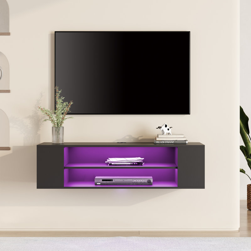 Meuble télé flottant pour téléviseur de 43 po ou moins Marcie, Noir / Mauve