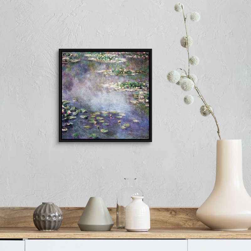 "Nymphéas" par Claude Monet, reproduction d’art sur toile, H 14 po x l 14 po x P 1,75 po, Cadre noir