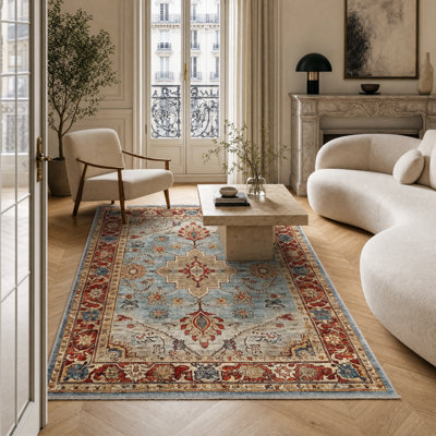 Netline Home Keepsake Diamonds Indigo Blue Traditional Washable Rug