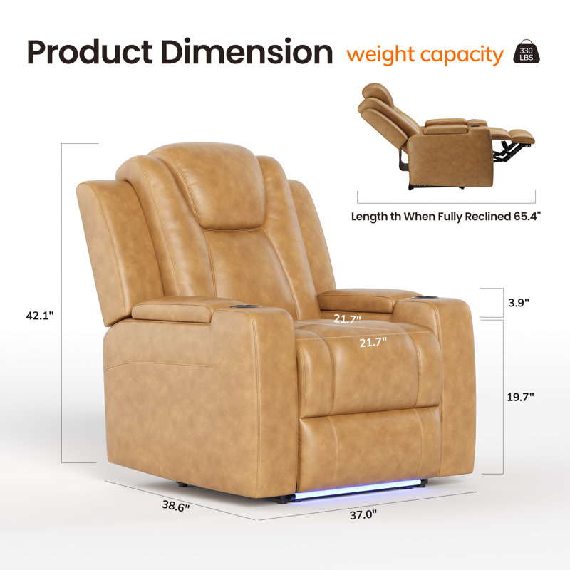 Fauteuil inclinable électrique rétro en cuir écologique, Marron clair